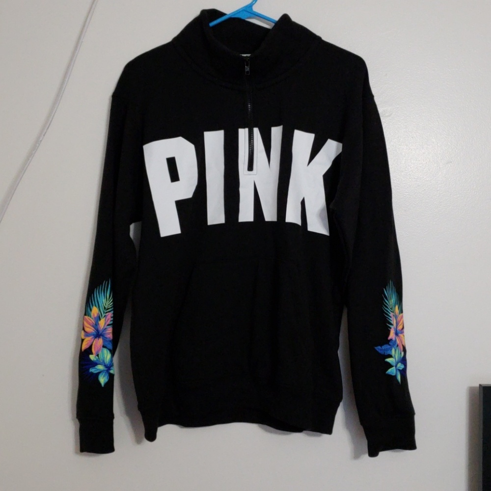 Pink embroidered  floral quarter zip NWT Size M